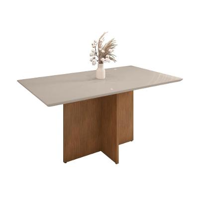 Mesa Para Sala De Jantar Brittany 1.6 Off White Cedro Tampo Em Vidro