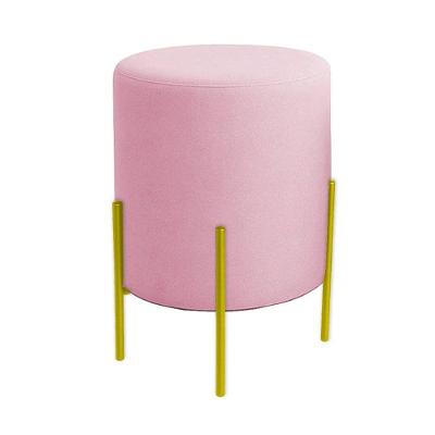 Puff Orgânico Boucle Thor Com Pés De Ferro Dourado Rosê