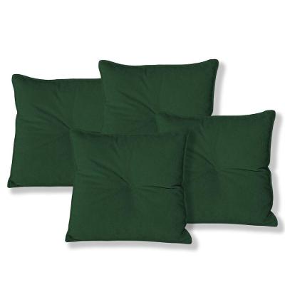 Kit 4 Almofadas Quadradas Tina Com Botão Central 50x50 Cm Veludo 7 Decor Verde Escuro