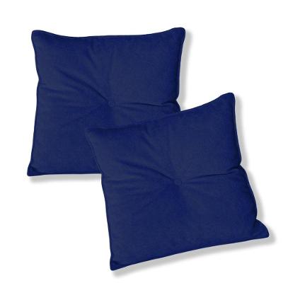 Kit 2 Almofadas Quadradas Tina Com Botão Central 50x50 Cm Veludo 7 Decor Azul Marinho