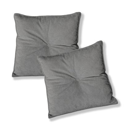 Kit 2 Almofadas Quadradas Tina Com Botão Central 50x50 Cm Veludo 7 Decor Cinza Escuro