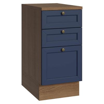 Balcão De Cozinha 40 Cm 3 Gavetas Rustic/azul Vik Madesa Rustic/azul