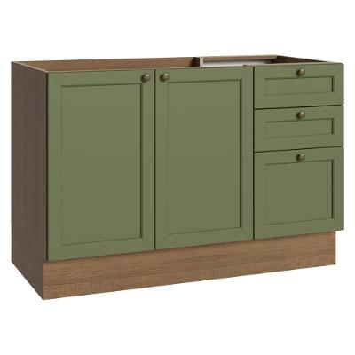 Balcão De Pia 120 Cm 2 Portas 3 Gavetas (sem Tampo) Rustic/verde Vik Madesa Rustic/verde