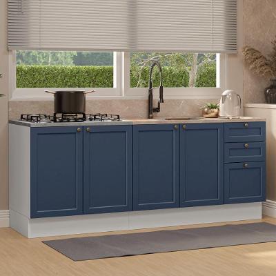 Kit Com 2 Balcões De Cozinha 3 Gavetas 4 Portas (sem Tampo E Pia) Branco/azul Vik Madesa 01 Branco/azul