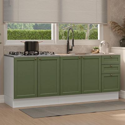 Kit Com 2 Balcões De Cozinha 3 Gavetas 4 Portas (sem Tampo E Pia) Branco/verde Vik Madesa 01 Branco/verde