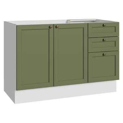 Balcão De Pia 120 Cm 2 Portas 3 Gavetas (sem Tampo) Branco/verde Vik Madesa Branco/verde