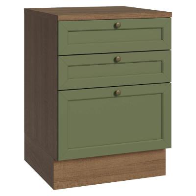 Balcão De Cozinha 60 Cm 3 Gavetas Rustic/verde Vik Madesa Rustic/verde