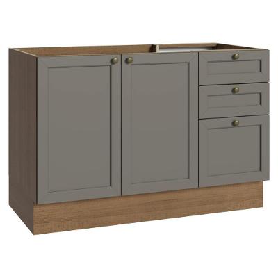 Balcão De Pia 120 Cm 2 Portas 3 Gavetas (sem Tampo) Rustic/cinza Vik Madesa Rustic/cinza