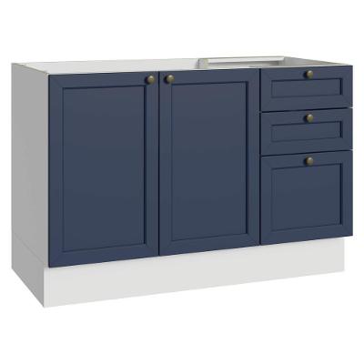 Balcão De Pia 120 Cm 2 Portas 3 Gavetas (sem Tampo) Branco/azul Vik Madesa Branco/azul