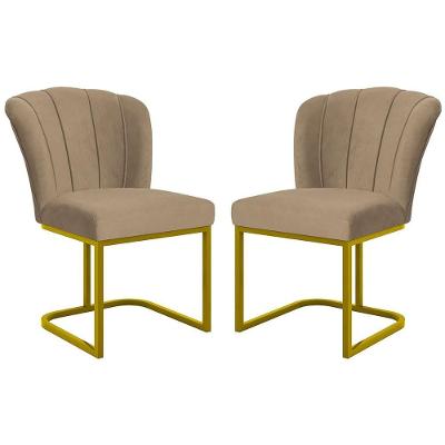 Kit 2 Cadeira Poltrona Flor Pés Metal Dourado Mesa Jantar Cozinha Capuccino