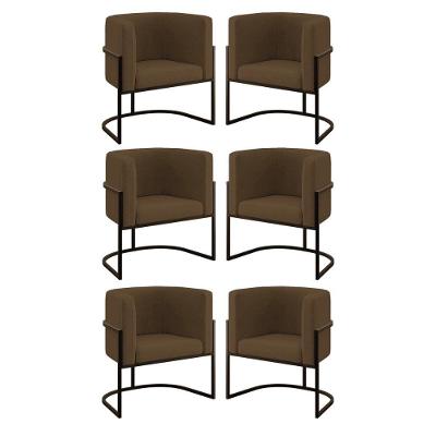 Kit 06 Cadeiras Poltrona Para Sala Quarto Base Metal Preta Marrom