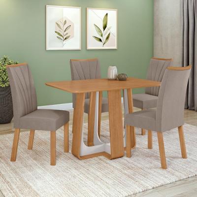 Conjunto Sala De Jantar Mesa Easy Pop 120x80cm Tampo Mdf Com 4 Cadeiras Confort Suede Animale Bege Amêndoa/off White