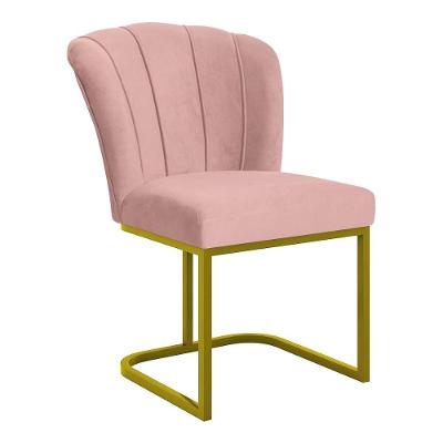 Cadeira Poltrona Flor Pés Metal Dourado Reforçado Sala De Jantar Rosa