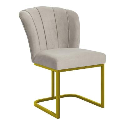 Cadeira Poltrona Flor Pés Metal Dourado Reforçado Sala De Jantar Bege