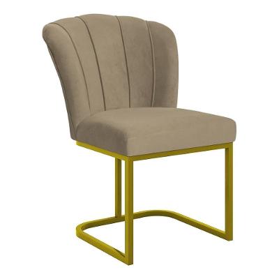 Cadeira Poltrona Flor Pés Metal Dourado Reforçado Sala De Jantar Capuccino