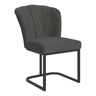 Cadeira Poltrona Flor Pés Metal Preto Reforçado Sala De Jantar Cinza