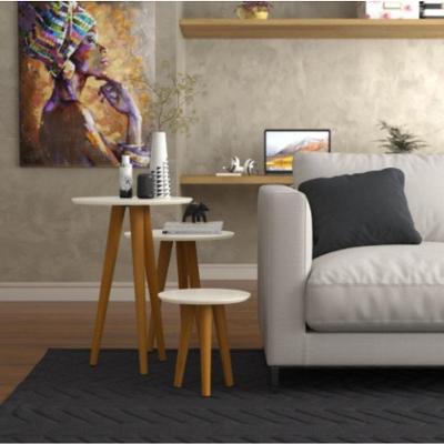 Conjunto 3 Mesas Laterais Pés Palito Em Madeira 4305 Sala Off White