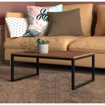 Mesa Centro Sala Pés De Ferro Industrial 80x40 Tampo Mdf Amadeirado Rubi
