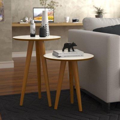 Conjunto 2 Mesas 4202 Pés Palito Ofertamo Sala Off White/freijo