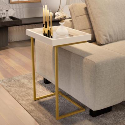 Mesa De Apoio Lateral Sala De Estar 4876 Perola Pé De Ferro Dourado