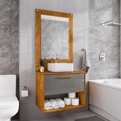 Conjunto Gabinete C/ Espelheira Para Banheiro Orion Naturalle/titanium