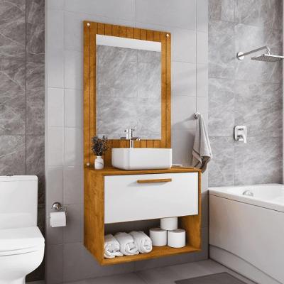 Conjunto Gabinete C/ Espelheira Para Banheiro Orion Naturalle/branco