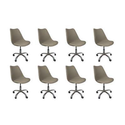 Kit 8 Cadeiras Office Base Cromada Com Rodizio Giratória Saarinen Bege