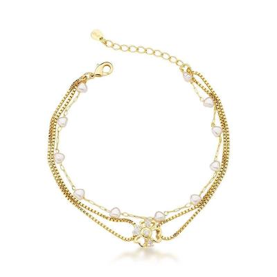 Pulseira De Ouro 18k Banhado Com Pérolas - Acessório Clássico Com Charme Floral