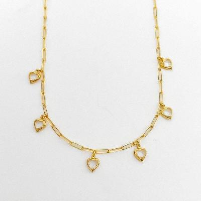 Colar Choker Elos Com Coração De Vidro Banhado A Ouro 18k
