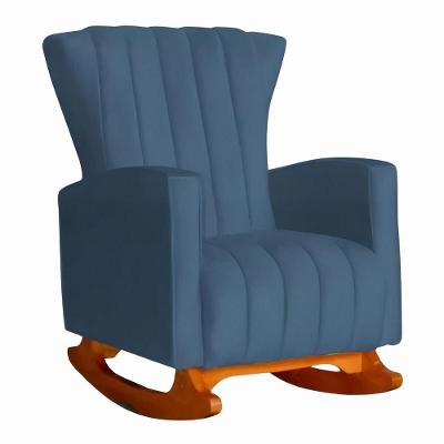 Poltrona Amamentação Quarto Balanço Estofado Maressa Linho Linho Azul