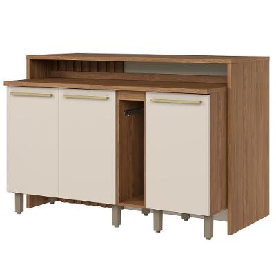 Kit Ilha Gourmet Com Balcões 80cm, 40cm E Porta Toalha Requinte Nature-areia Móveis Henn Nature-areia