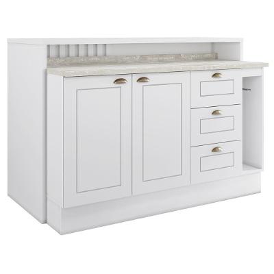 Kit Ilha Gourmet Com Balcão 120cm E Porta Toalha Americana Branco Móveis Henn Branco