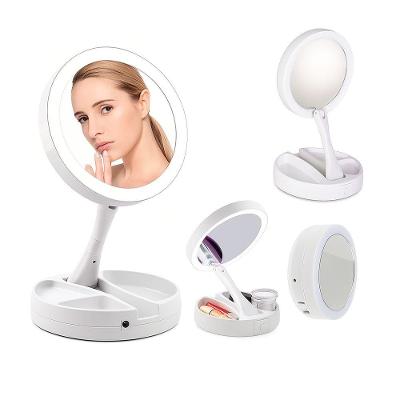 Espelho De Maquiagem Portátil Com Iluminação Led E Aumento 10x – Dobrável E Compacto
