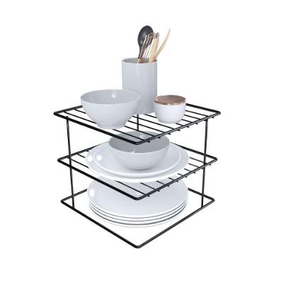 Suporte Organizador De Pratos 3 Níveis Quadrado Aramado Elegance Dicarlo 26,1 X 26,1 X 22 Cm Cor:preto