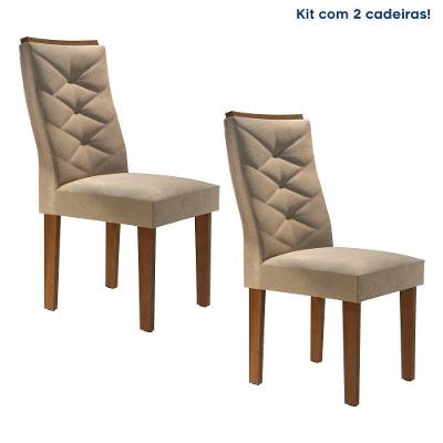Conjunto 2 Cadeiras Germany Chocolate Suede Com Pena Bege Estofadas Cel Moveis