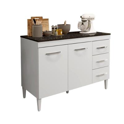 Balcão De Cozinha Virtus Com Tampo Branco 3 Gavetas 2 Portas Kaiki Móveis