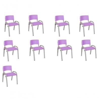 Kit 9 Cadeiras Infantil Iso, Escola, Base Cinza- Lilas