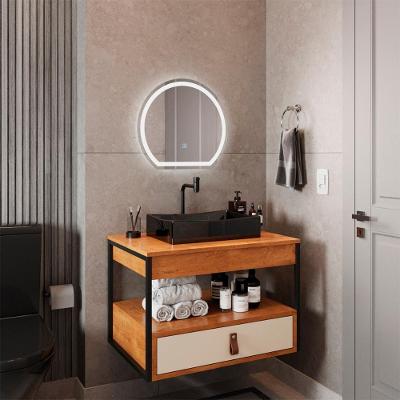 Gabinete Harley 1 Gaveta E Espelho Redondo Led 50cm Bivolt Nature/Off White