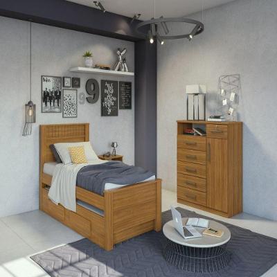 Cama Solteiro Athenas Plus Rovere Naturale Com Auxiliar Lopas