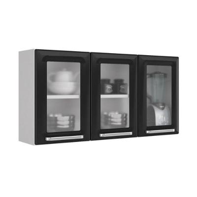 Armário De Cozinha Aéreo Luce Preto 3 Portas 3 Vidros Itatiaia Preto