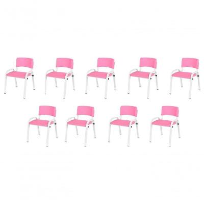 Kit 9 Cadeiras Infantil Iso Escola Base Branco Rosa