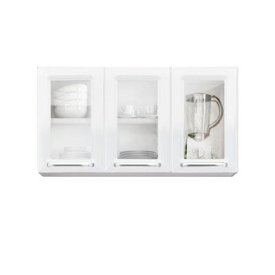 Armário De Cozinha Aéreo Luce Preto 3 Portas 3 Vidros Itatiaia Branco