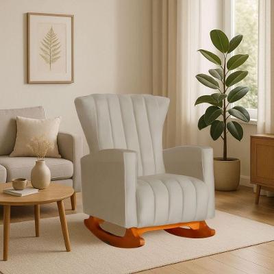 Poltrona Amamentação E Descanso Pés Balanço Libia Suede Suede Cappuccino