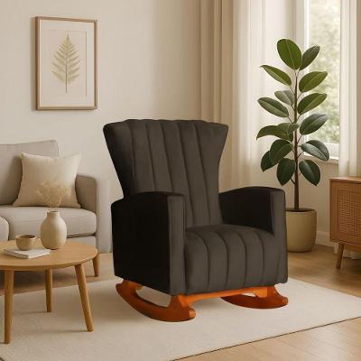 Poltrona Amamentação E Descanso Pés Balanço Libia Suede Suede Marrom