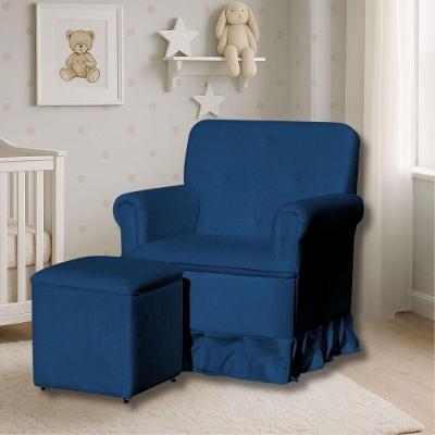 Poltrona De Amamentação Mamãe Beatrice Balanço E Puff Suede Suede Azul Marinho