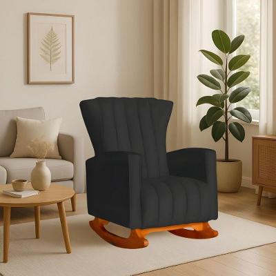 Poltrona Amamentação E Descanso Pés Balanço Libia Suede Suede Preto