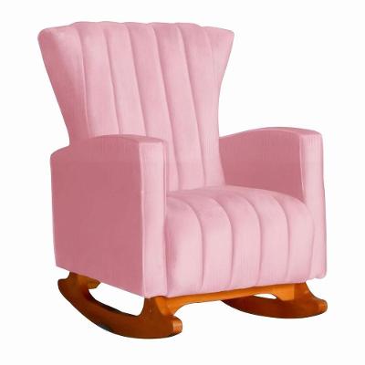 Poltrona De Amamentação De Balanço Estofado Yara Suede Suede Rosa