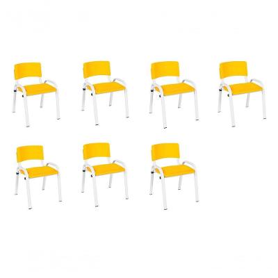 Kit 7 Cadeiras Infantil Iso Escola Base Branco amarelo