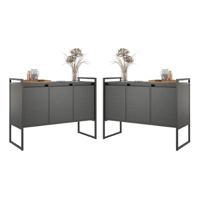 Buffet 3 Portas Rouxe Preto Conjunto 2 Unidades