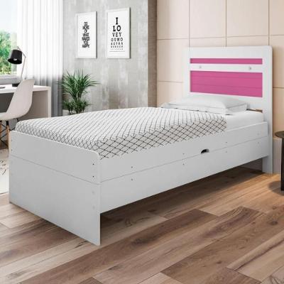 Cama Baú Solteiro Larissa Branco E Rosa